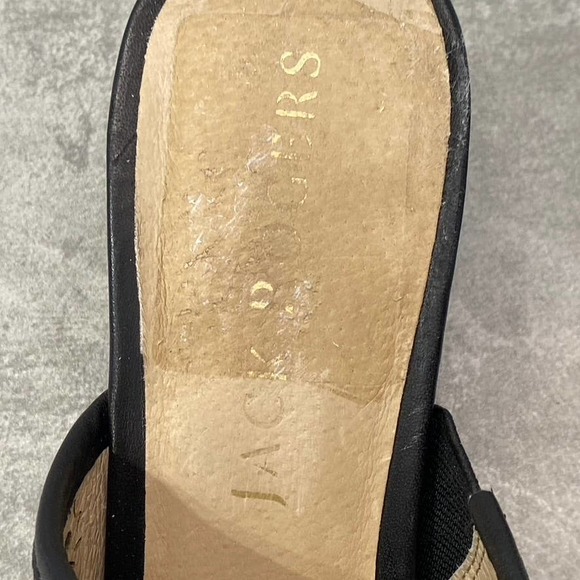 Jack Rogers Women's Black Leather Ronnie Perforated Peep-Toe Sandals SZ 9 - Picture 6 of 10